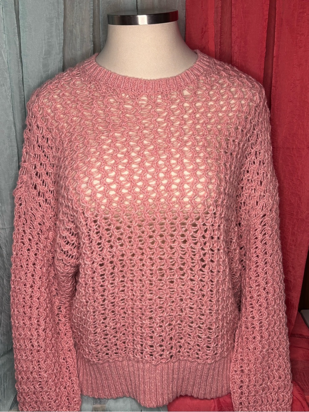 torrid Pink Open-Stitch Crewneck Sweater